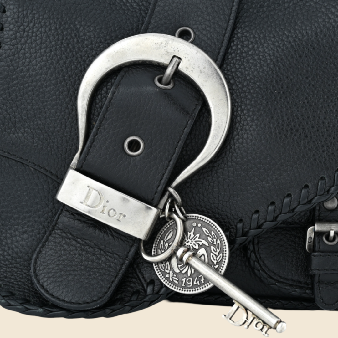 CHRISTIAN DIOR BLACK PEBBLED CALFSKIN MINI GAUCHO CROSSBODY BAG RDB