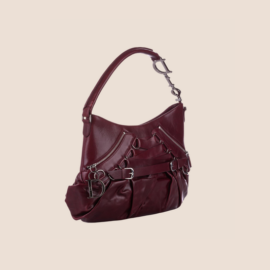 CHRISTIAN DIOR 2007 BURGUNDY LEATHER CORSET BAG