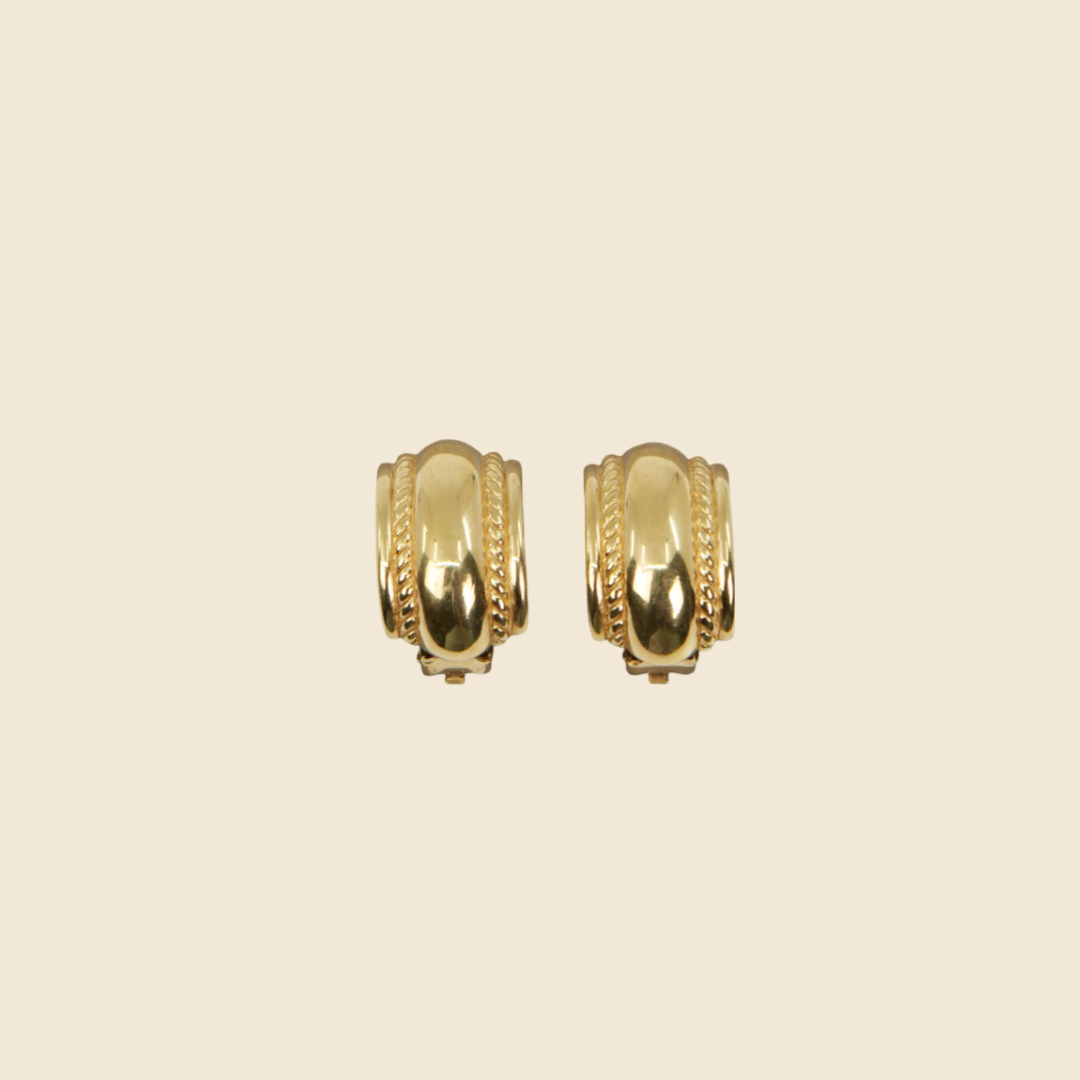 CHRISTIAN DIOR 1980s GOLD DEMI HOOP TWISTED CLIP EARRINGS