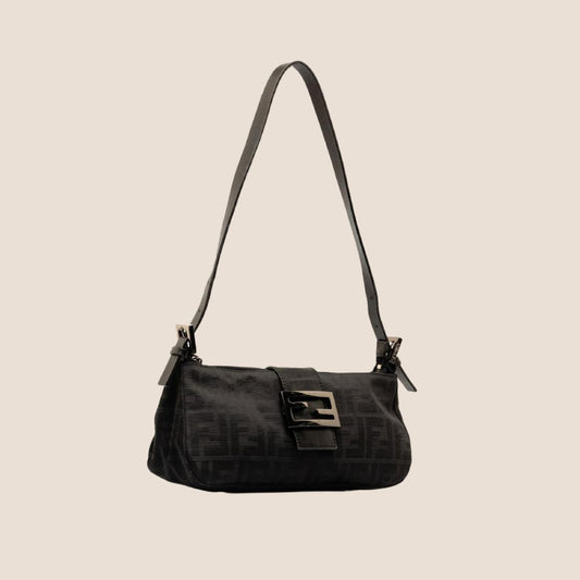 FENDI BLACK ZUCCHINO CANVAS SHOULDER BAG