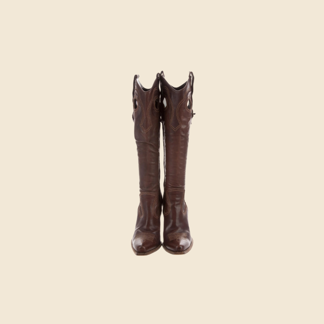 CHRISTIAN DIOR BROWN LEATHER WESTERN COWBOY BOOTS