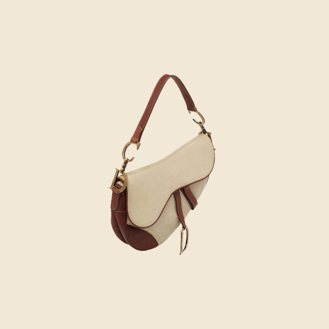Dior Beige/Brown Leather and Fabric Limited Edition Saddle Bag Dior