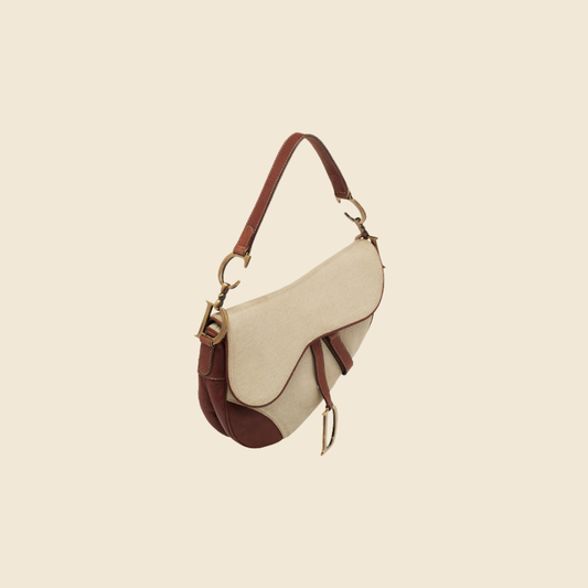 CHRISTIAN DIOR NATURAL BEIGE & BROWN SADDLE BAG