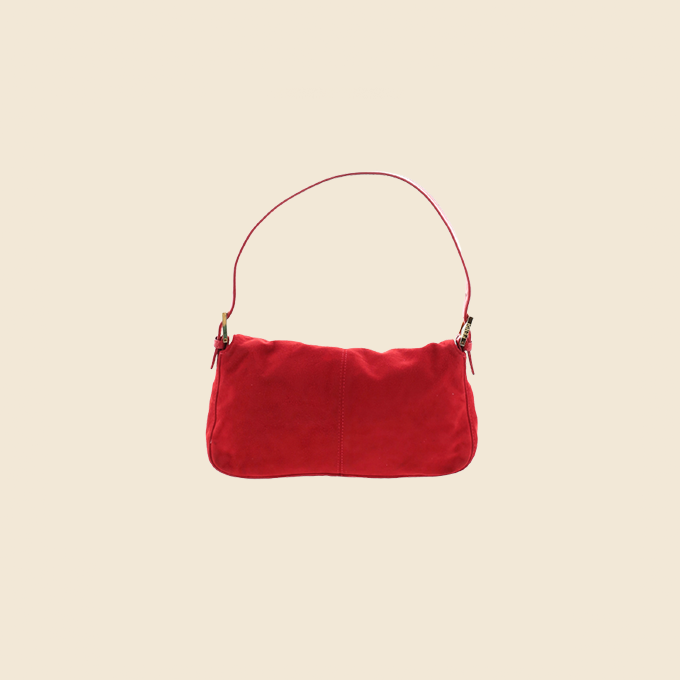 FENDI RED SUEDE GLITTER BAGUETTE BAG RDB