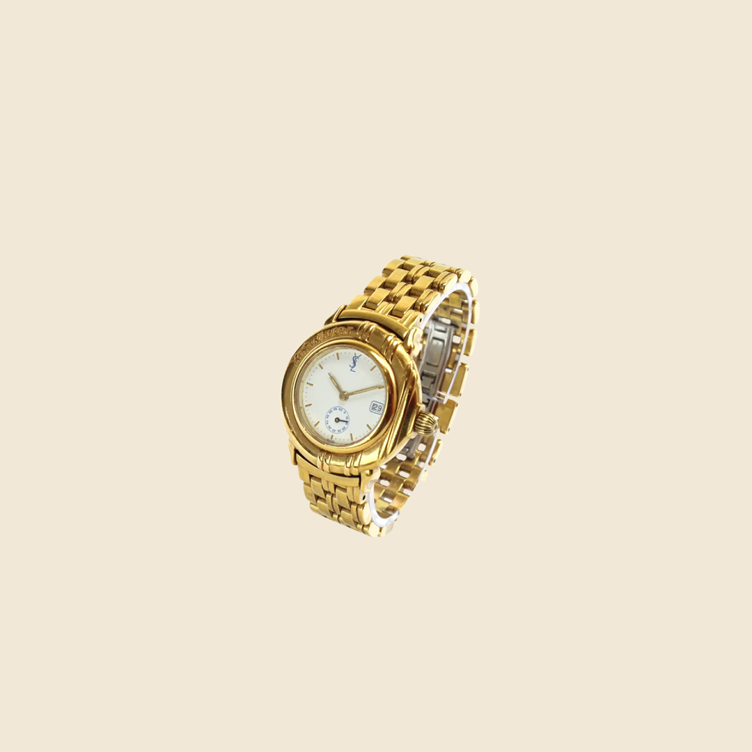 YVES SAINT LAURENT ROUND GOLD WATCH