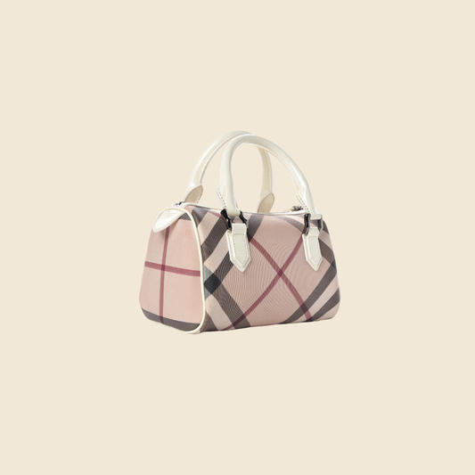 BURBERRY NOVA CHECK PATENT MINI BOWLING BAG