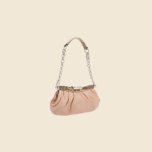 PRADA PINK VITELLO SKIPPER CHAIN CLUTCH BAG