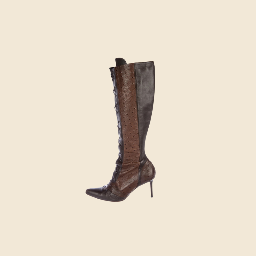 CHRISTIAN DIOR AW 2000 BROWN OSTRICH LEATHER BOOTS