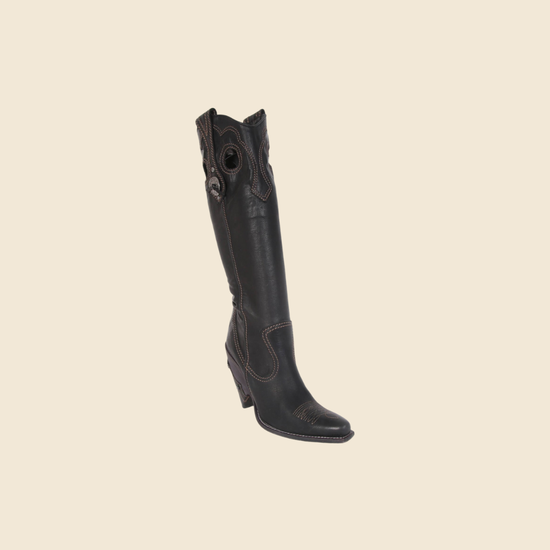 CHRISTIAN DIOR BLACK LEATHER WESTERN COWBOY BOOTS