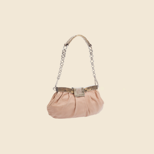 PRADA PINK VITELLO SKIPPER CHAIN CLUTCH BAG