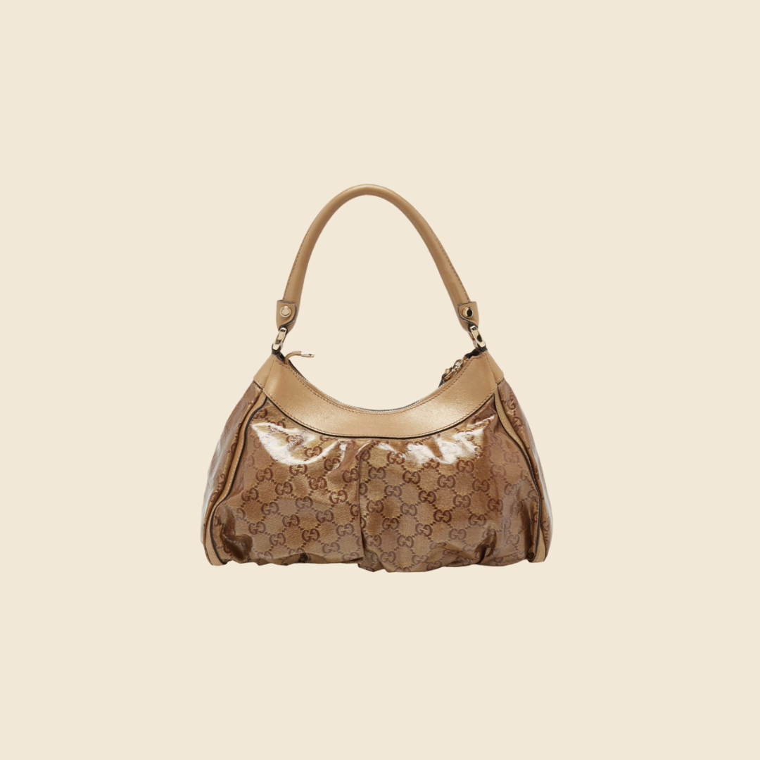 GUCCI BROWN GG CRYSTAL CANVAS ABBEY D-RING BAG