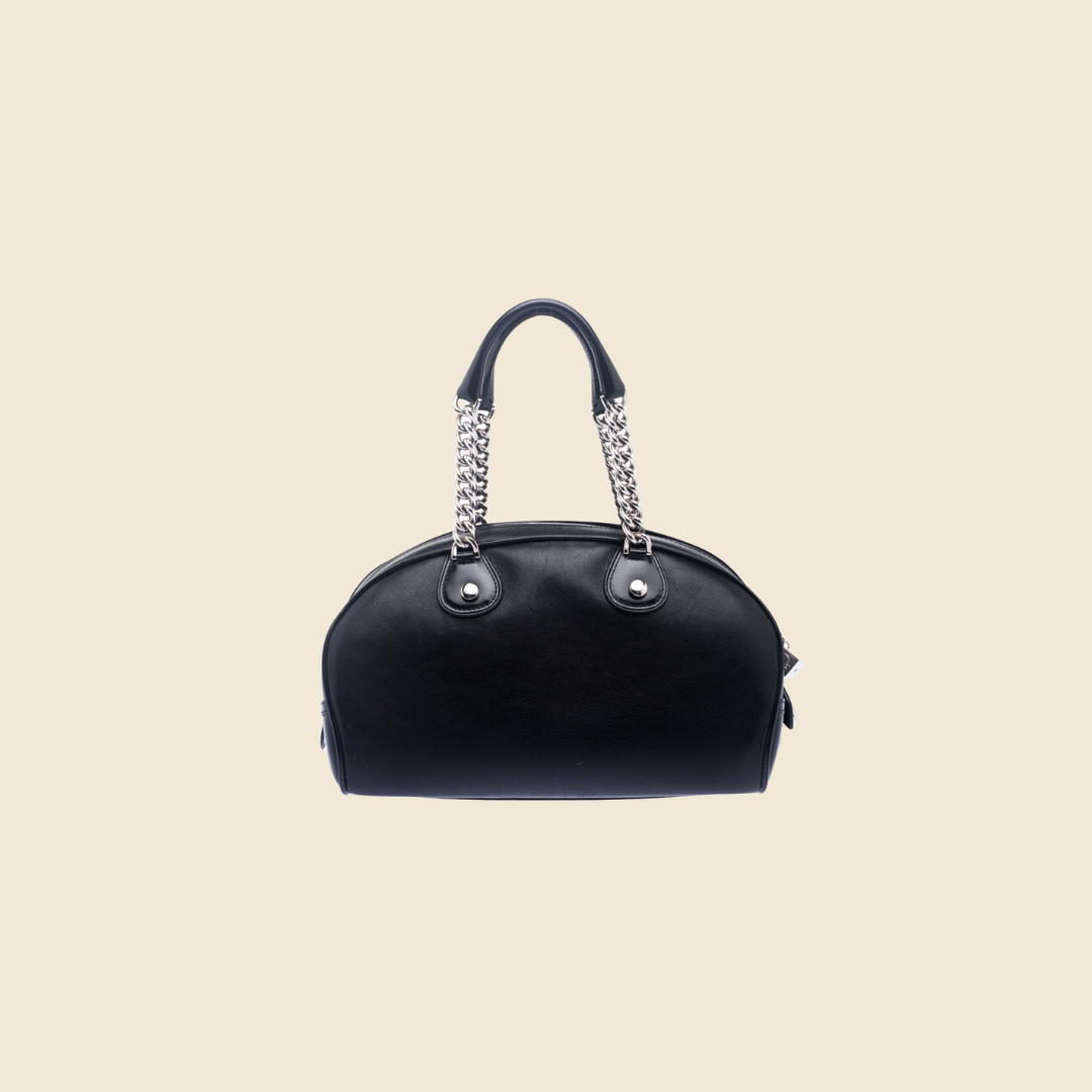 CHRISTIAN DIOR BLACK LEATHER GAMBLER DICE BOWLER BAG