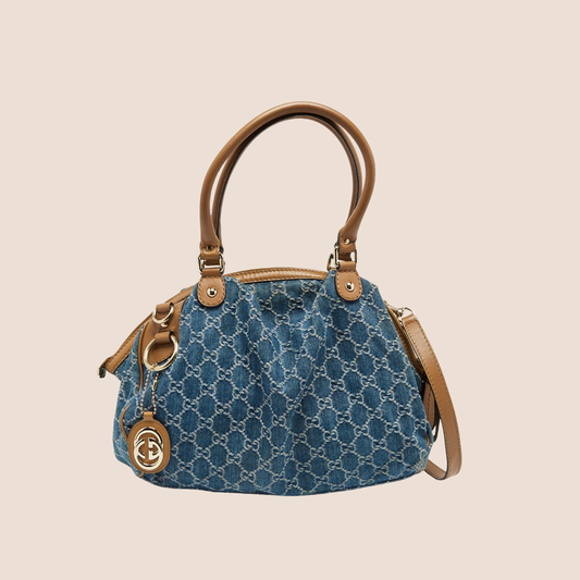 GUCCI DENIM GG MONOGRAM BOSTON BAG