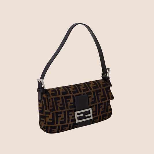 FENDI BROWN CANVAS ZUCCA BAGUETTE BAG