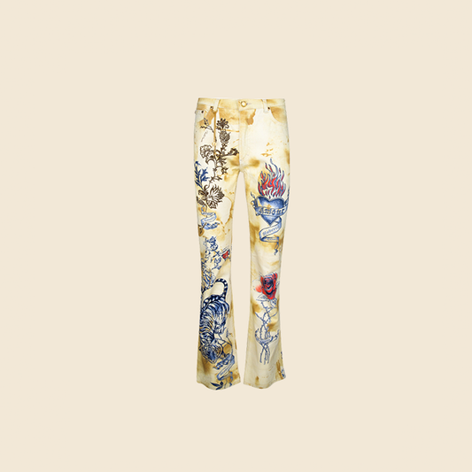 ROBERTO CAVALLI SPRING 2003 TATTOO PRINTED JEANS