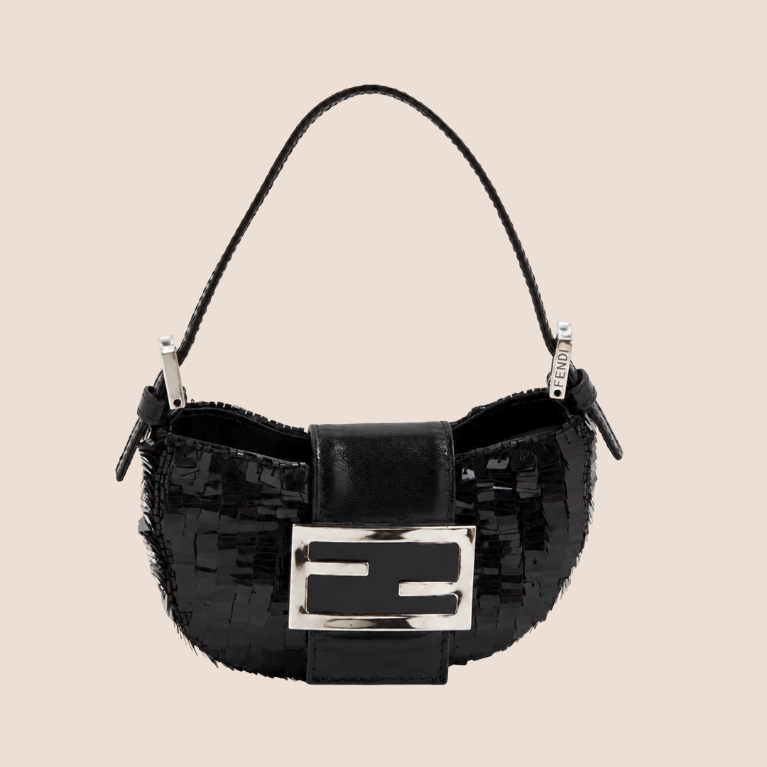 FENDI 2002 BLACK SEQUIN MINI CROISSANT BAG