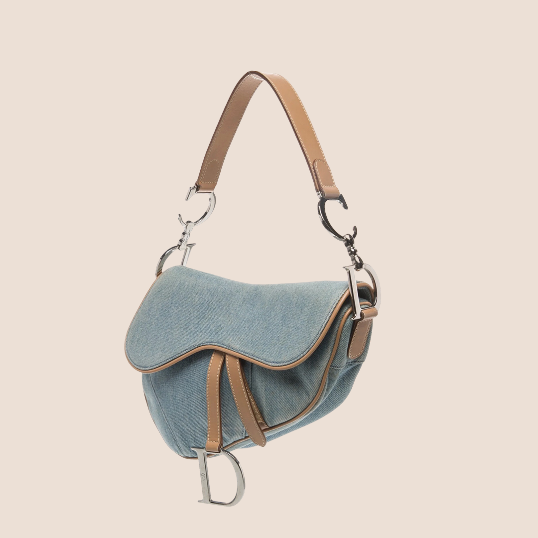 CHRISTIAN DIOR 2002 BLUE DENIM SADDLE BAG