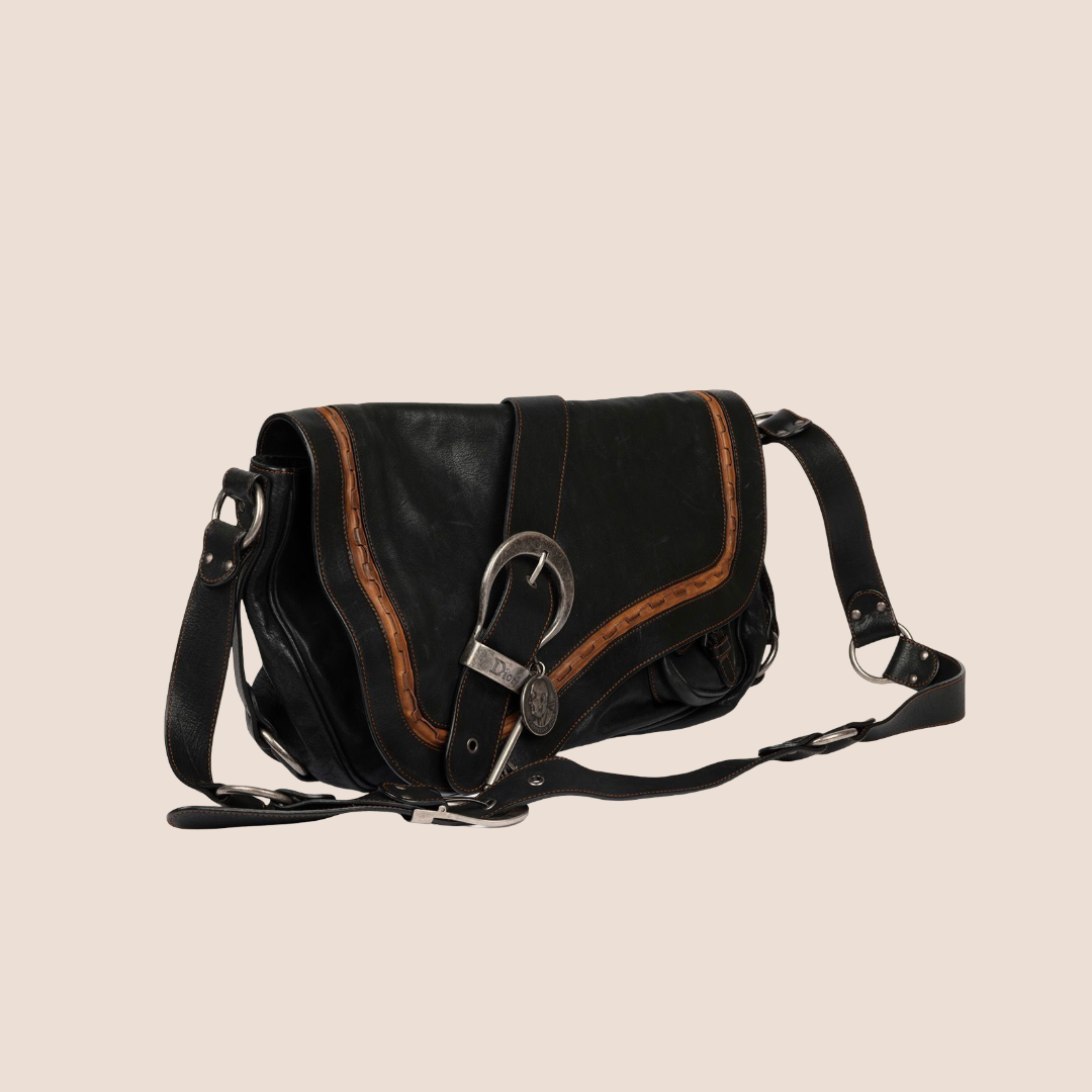CHRISTIAN DIOR 2006 BLACK LEATHER GAUCHO SADDLE BAG