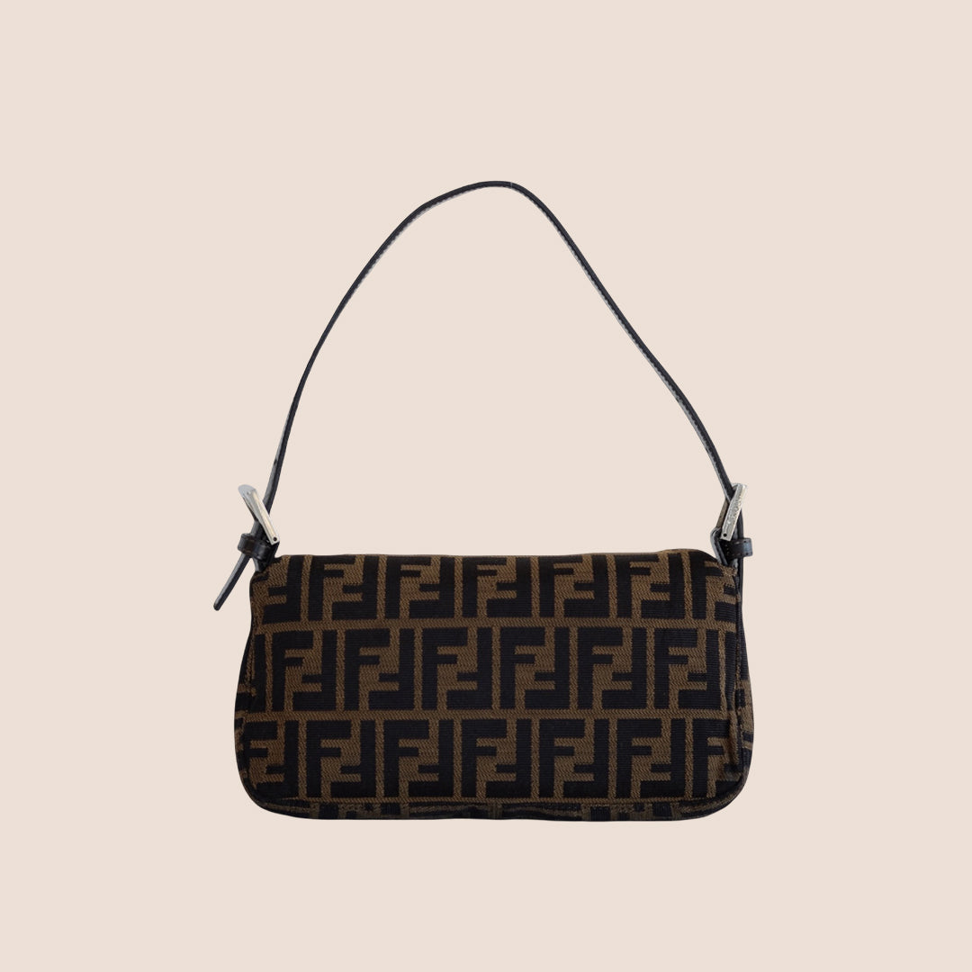 FENDI BROWN CANVAS ZUCCA BAGUETTE BAG