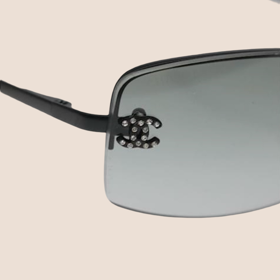 CHANEL CC LOGO CRYSTAL BLACK SUNGLASSES