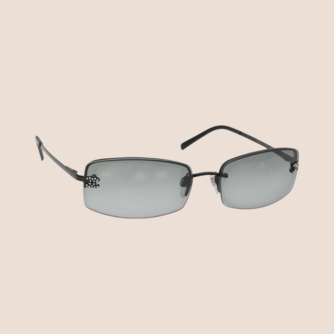CHANEL CC LOGO CRYSTAL BLACK SUNGLASSES