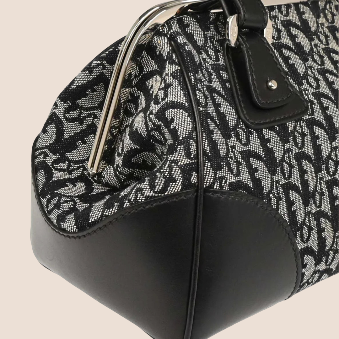 CHRISTIAN DIOR 2000 NAVY TROTTER CANVAS FRAME HANDBAG