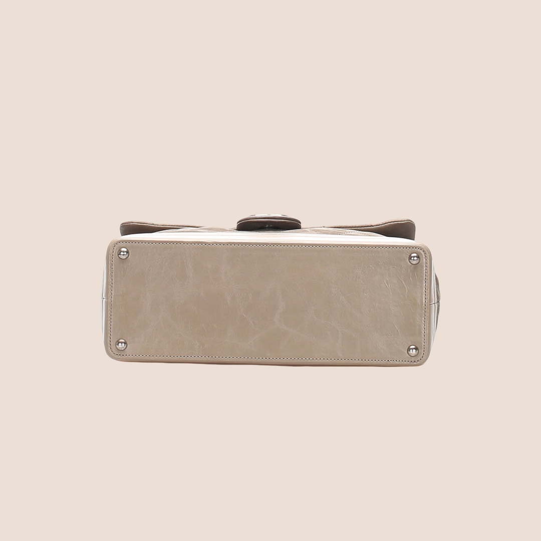 CHANEL 2011 BEIGE & GREY LEATHER VIP FLAP BAG