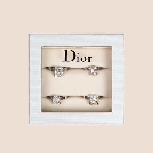 CHRISTIAN DIOR 2000 SILVER CRYSTAL SPELL OUT RING SET