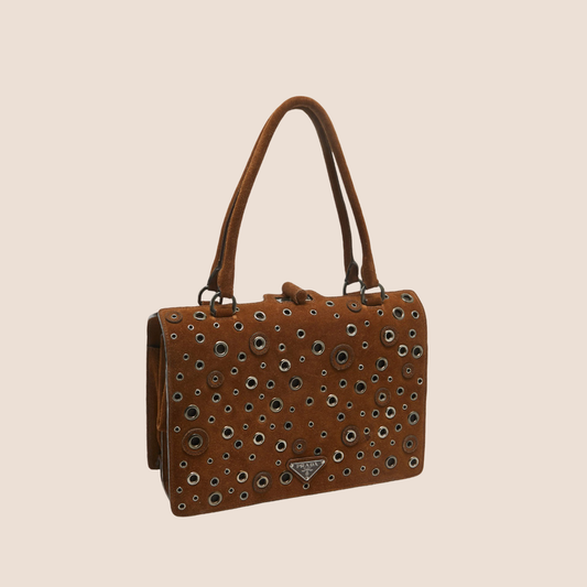 PRADA 2000 BROWN GROMMET FRAME SATCHEL