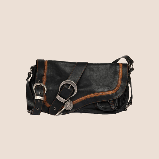 CHRISTIAN DIOR 2006 BLACK LEATHER GAUCHO SADDLE BAG
