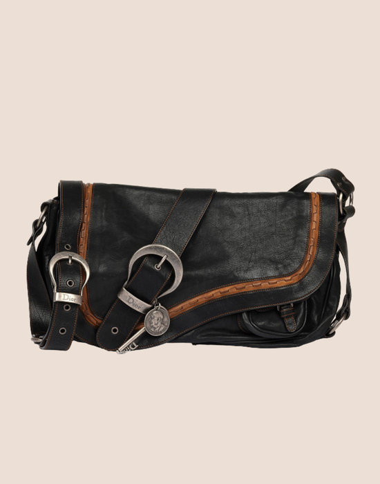 CHRISTIAN DIOR 2006 BLACK LEATHER GAUCHO SADDLE BAG
