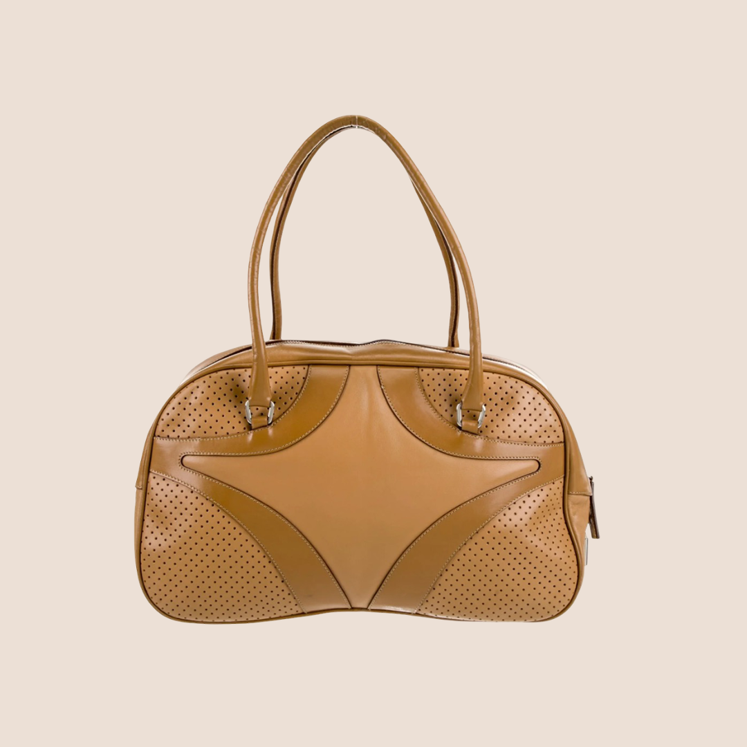 PRADA 2000 BEIGE VITELLO LEATHER BOWLER BAG
