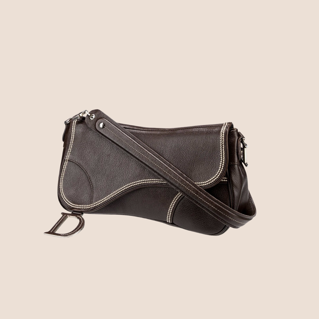CHRISTIAN DIOR 2005 BROWN LEATHER SADDLE FLAP BAG