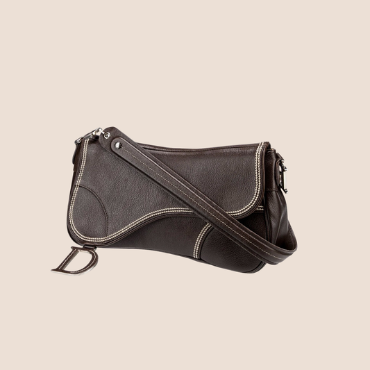CHRISTIAN DIOR 2005 BROWN LEATHER SADDLE FLAP BAG
