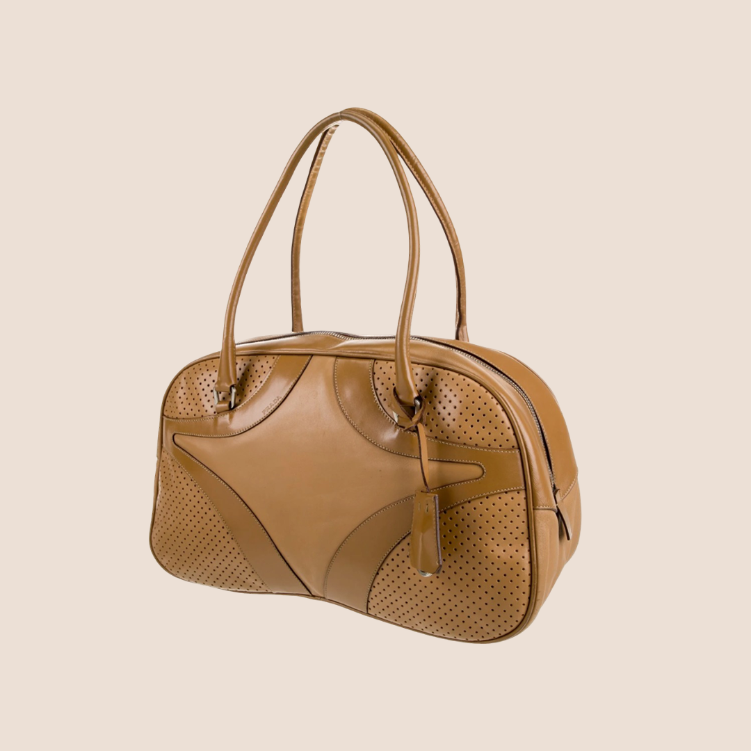 PRADA 2000 BEIGE VITELLO LEATHER BOWLER BAG