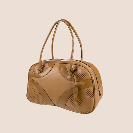 PRADA 2000 BEIGE VITELLO LEATHER BOWLER BAG