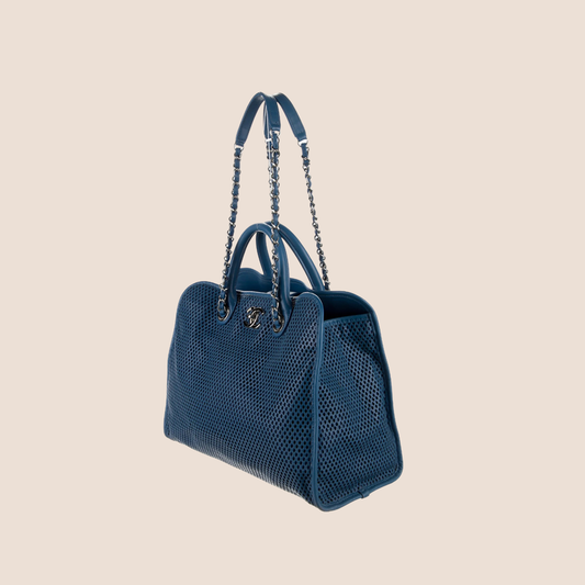 CHANEL BLUE LEATHER UP IN THE AIR TOTE BAG