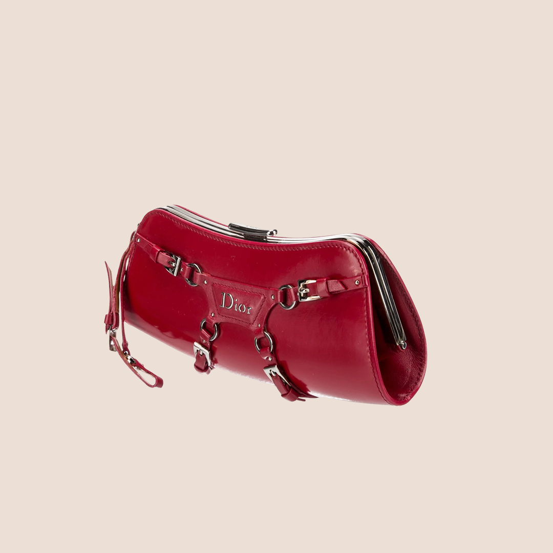 CHRISTIAN DIOR 2003 FALL RED LEATHER MINI BONDAGE WRISTLET