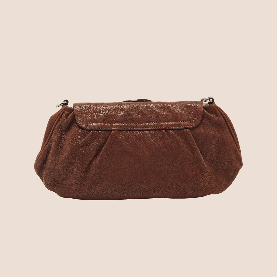 PRADA AW2005 BROWN LEATHER RHINESTONE FLAP BAG