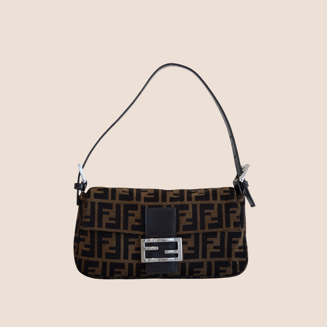 FENDI BROWN CANVAS ZUCCA BAGUETTE BAG
