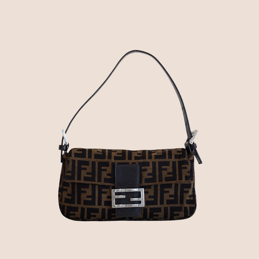 FENDI BROWN CANVAS ZUCCA BAGUETTE BAG