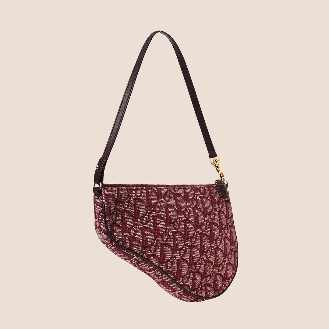 CHRISTIAN DIOR 2000 BURGUNDY TROTTER CANVAS MINI SADDLE BAG