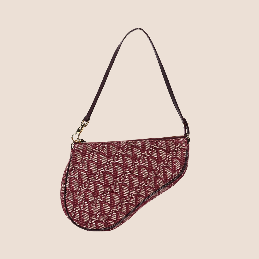 CHRISTIAN DIOR 2000 BURGUNDY TROTTER CANVAS MINI SADDLE BAG