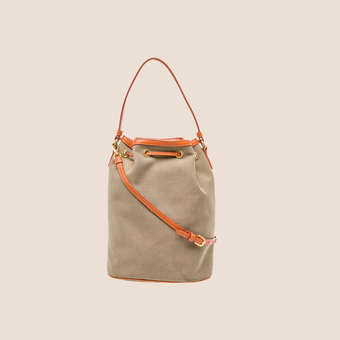 PRADA 2000 PAPAYA TRIM JACQUARD LOGO BUCKET BAG