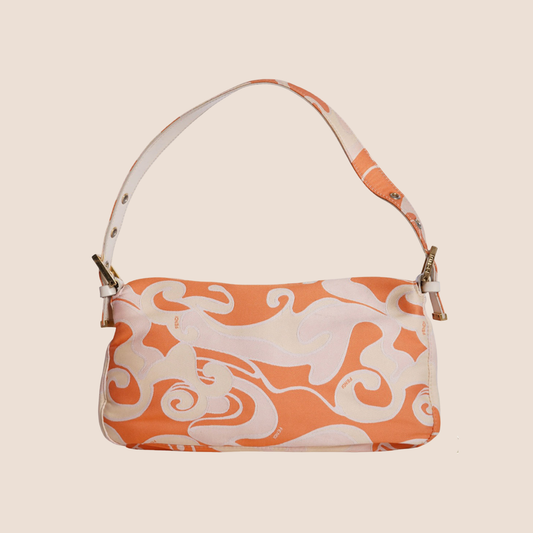 FENDI 2000s PSYCHEDELIC SWIRL ORANGE & CREAM SILK BAGUETTE BAG