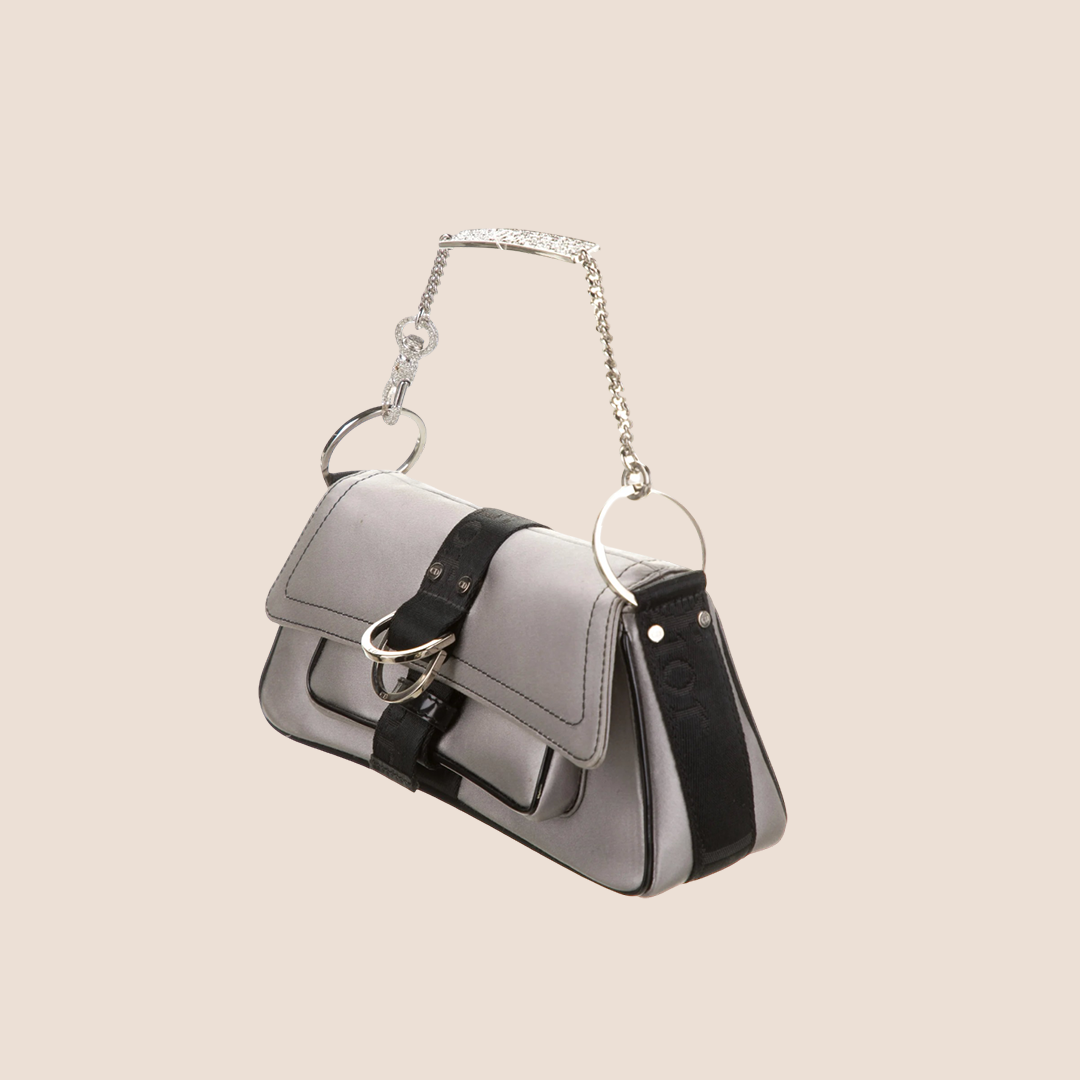 CHRISTIAN DIOR 2003 GREY HARDCORE SATIN SHOULDER BAG
