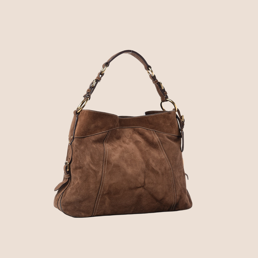PRADA 2000 BROWN SCAMOSCIATO SUEDE HOBO BAG