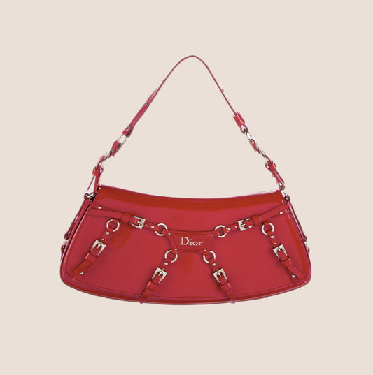 CHRISTIAN DIOR 2003 RED LEATHER BONDAGE BAG