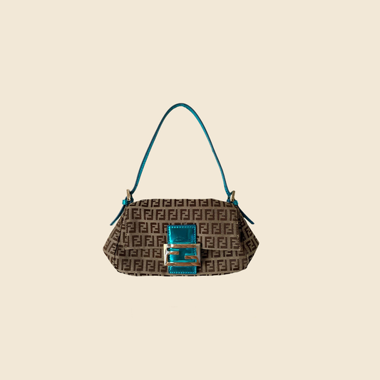 FENDI AZUL ZUCCHINO CANVAS SHOULDER BAG