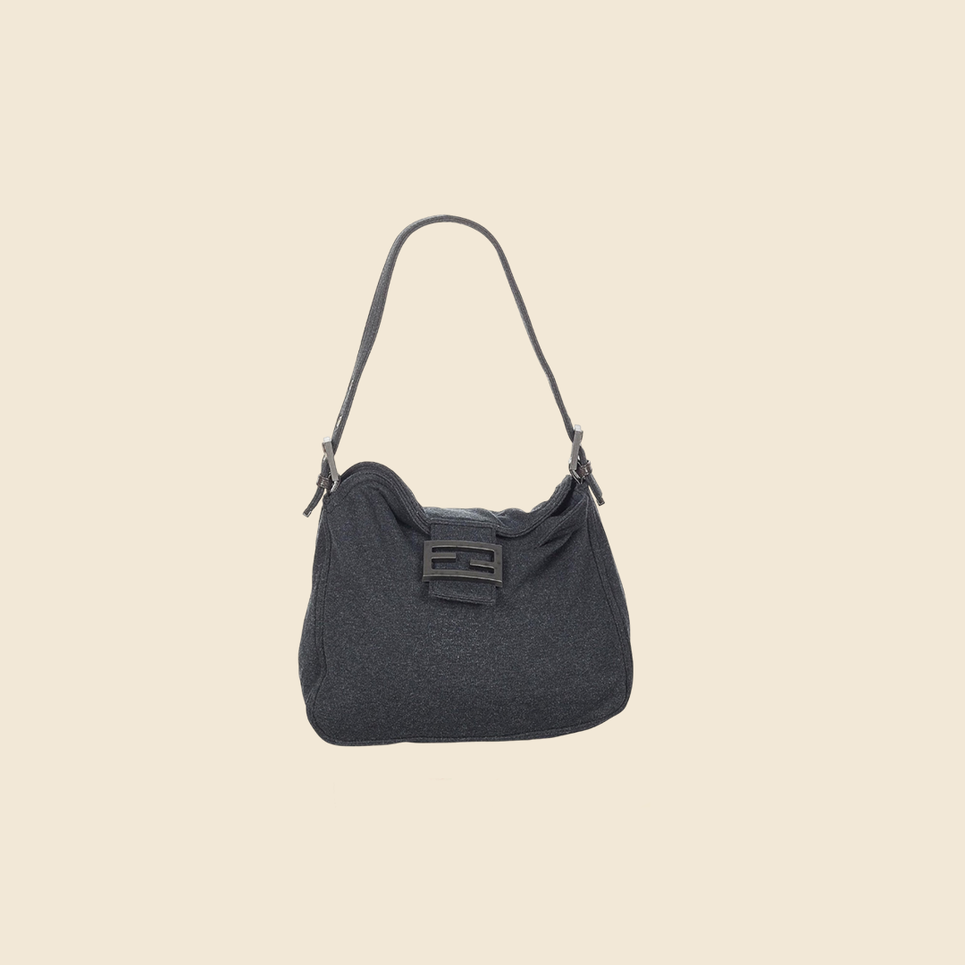 FENDI 2009 GREY CANVAS DOUBLE FLAP SHOULDER BAG – RDB